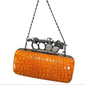 Skull Knuckle Clutch Box Purse Orange mini